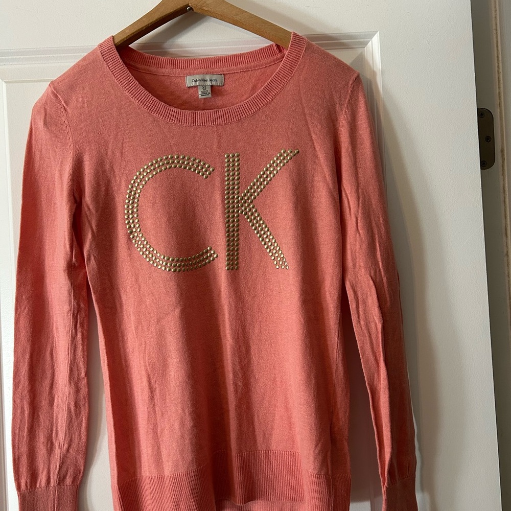 Calvin Klein Coral Sweater with Gold Accents